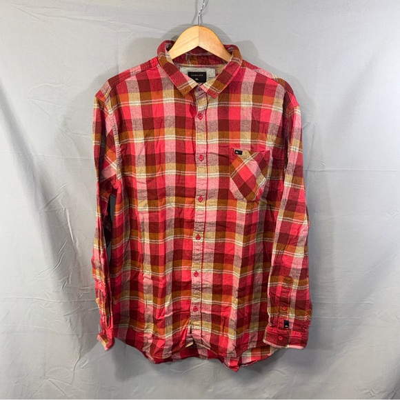 Quiksilver Shirt Mens 2XL Red Plaid Flannel Button Front Long Sleeve Regular Fit - Picture 1 of 8